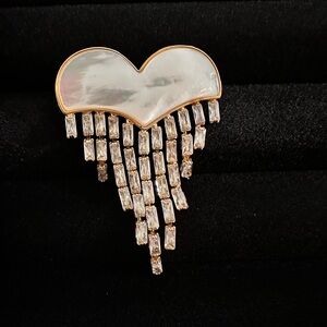 Elegant Gold and Silver Mother of Pearl Heart Brooch